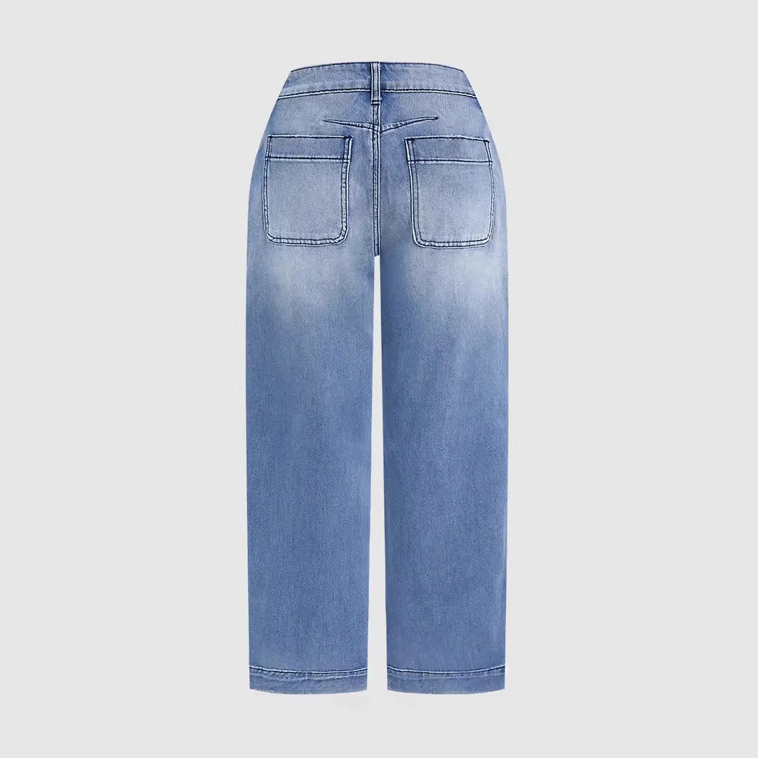 Kvinners løse jeans med stilig avkortet snitt og høy midje