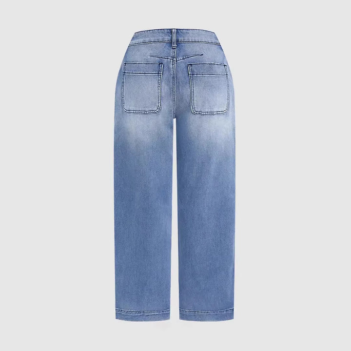 Kvinners løse jeans med stilig avkortet snitt og høy midje
