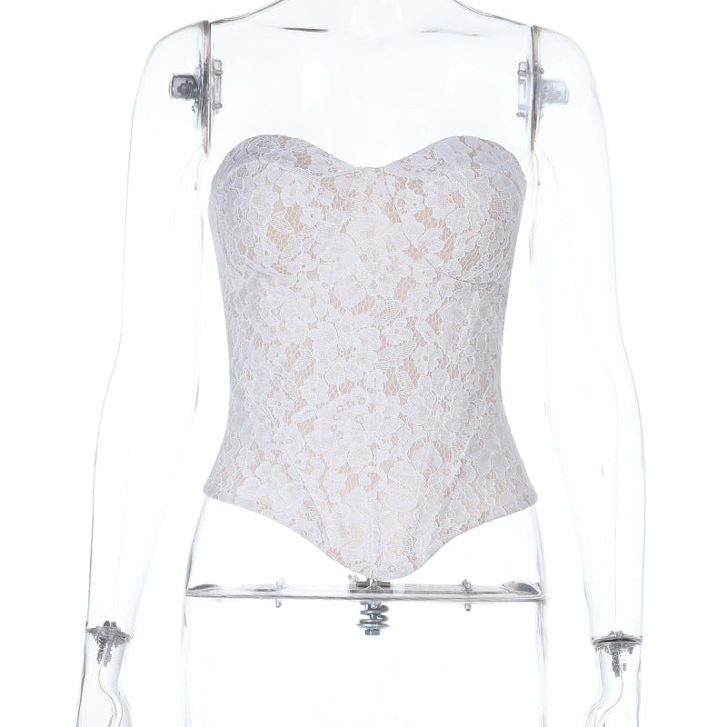 Dame spitzen-bustier-korsett med hjerte-utskjæring Skjora