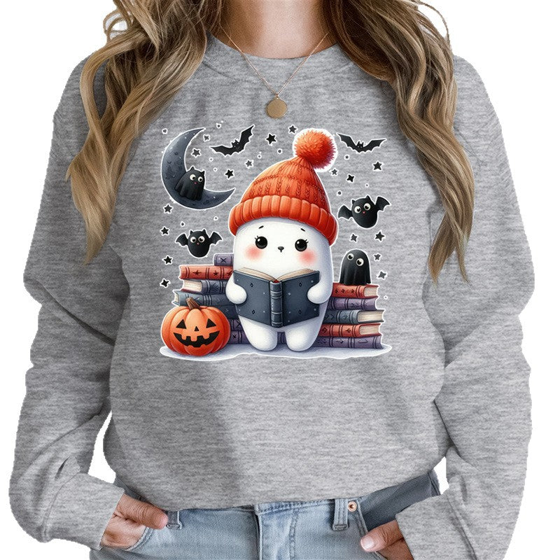 Dame sweatshirts med søtt Halloween-motiv og bokdesign Skjora