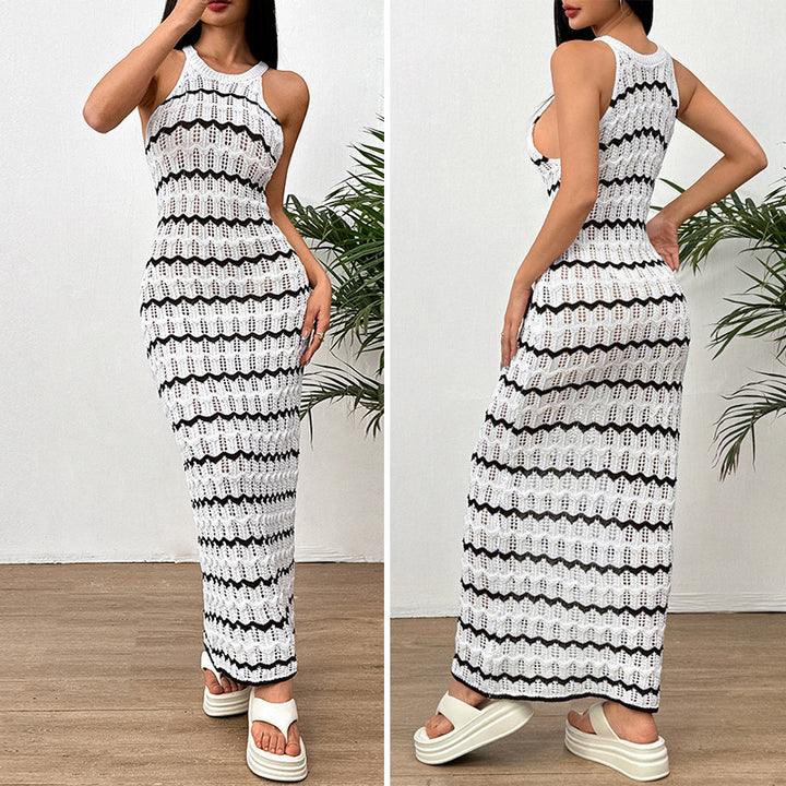 Damen Häkel-Maxikleid mit geometrischem Muster und enganliegendem Schnitt Skjora