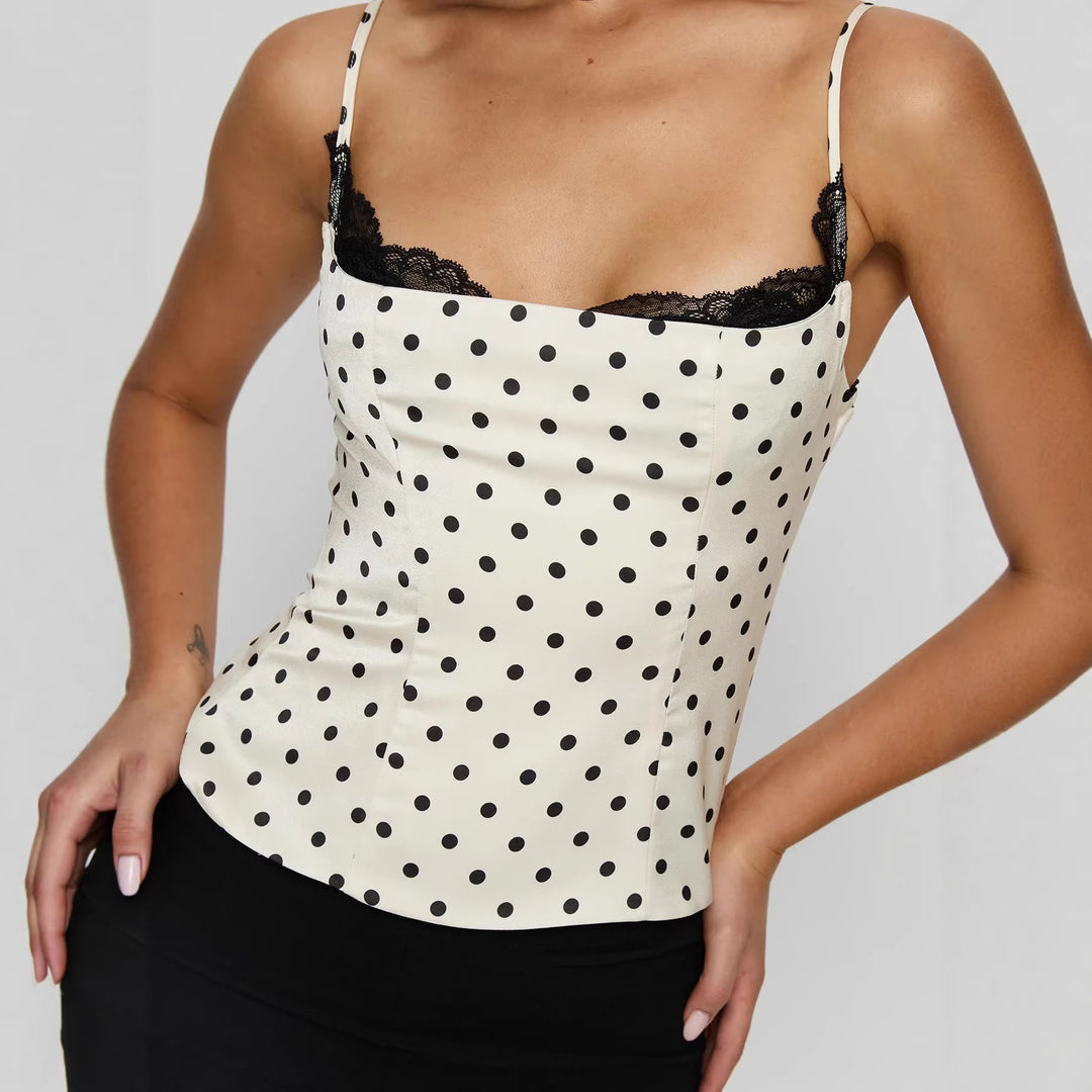 Dame Polka Dots Bustier-Topp med blondedetaljer Skjora