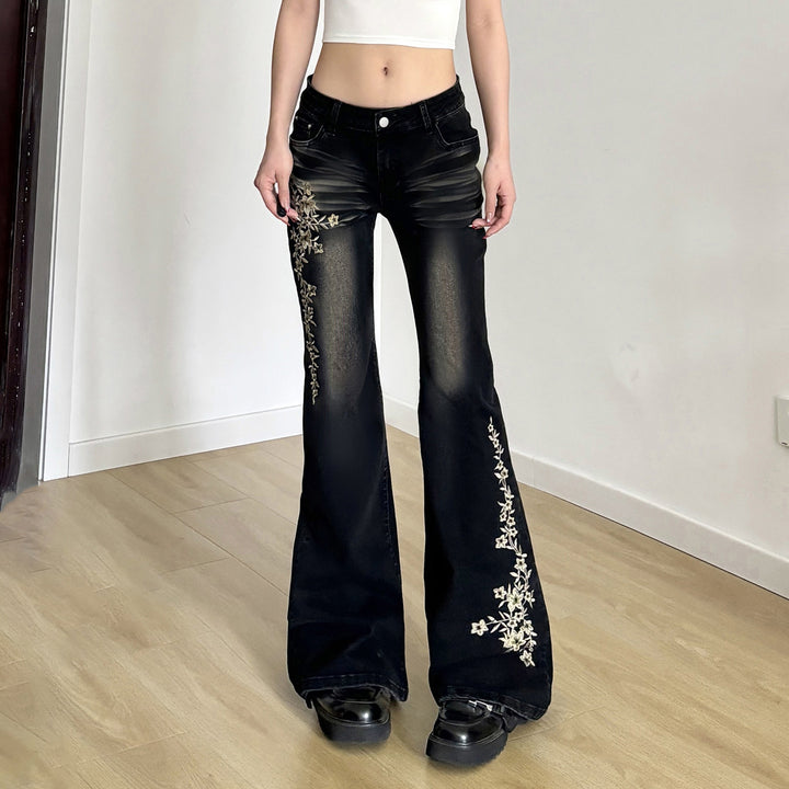 Dame Flared Jeans med elegant blomsterbroderi Skjora