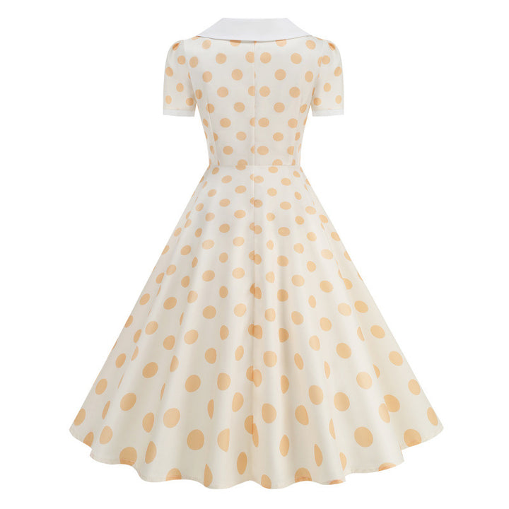 Dame Retro Maxikjole med Krage og Dots Skjora