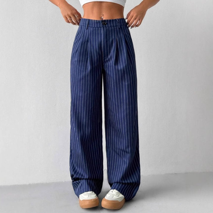 Dame Elegant og bredt stoffbukse med stripemønster Skjora