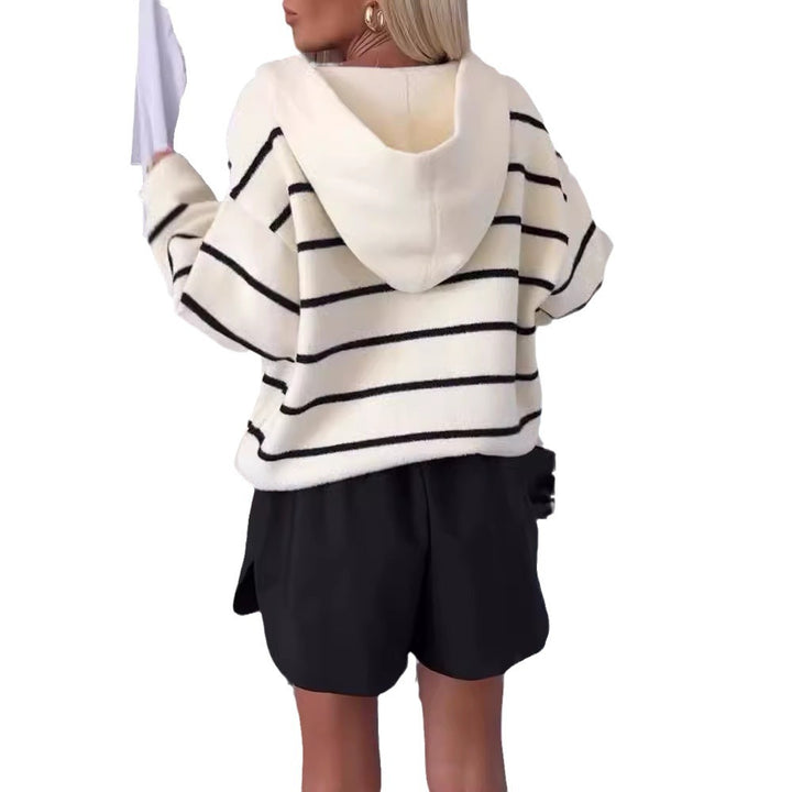 Damer Pluss Størrelse Cardigan med Bred Striper og Praktiske Lommer Skjora