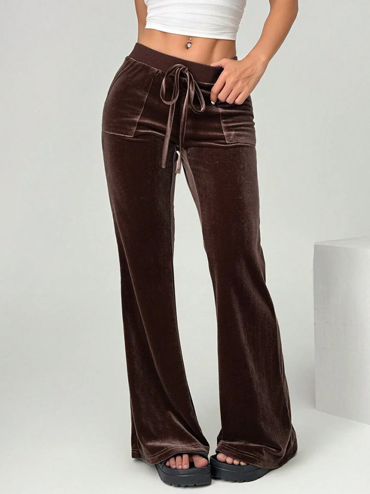 Women's Velour Leisure Trousers with Elastic Waistband and Pockets Skjora