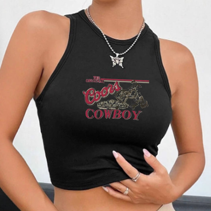 Dame Crop-top med Vintage Cowboy-motiv Skjora