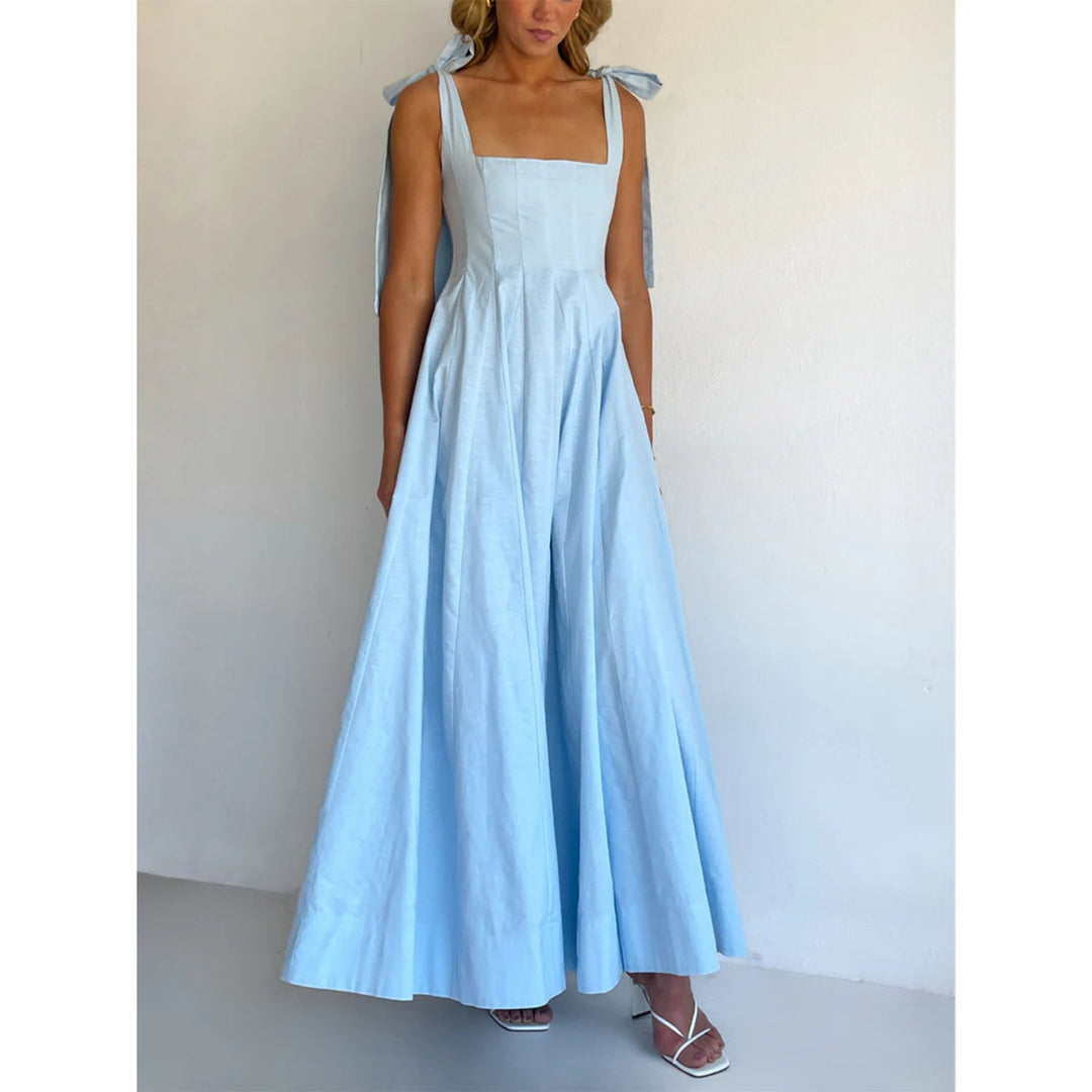 Dame Elegant Maxi Kjole med Moderne Skulderstropper og Flytende Snitt