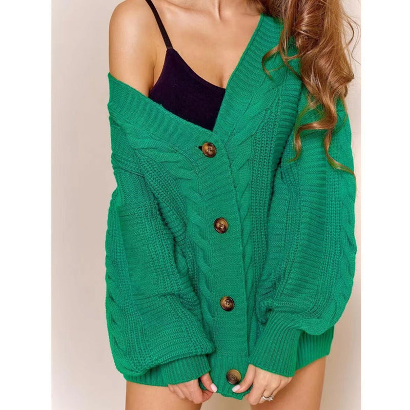 Kvinnens chunky strikk cardigan med store knapper og voluminøse ermer Skjora