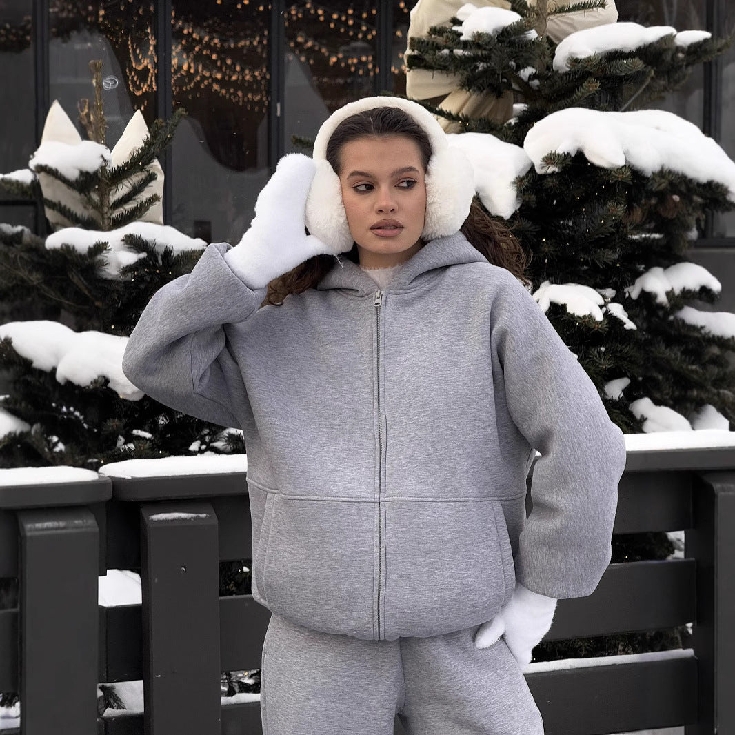 Dame oversized fleecejakke med full glidelås og avslappet snitt