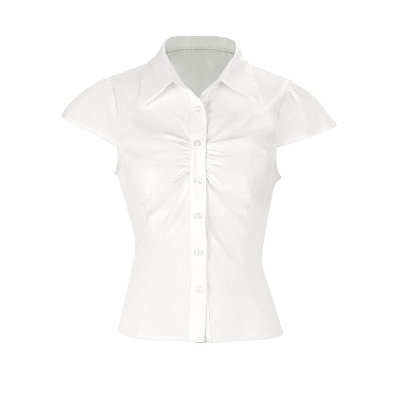 Dame elegant bluse med rynker og stilig krage Skjora