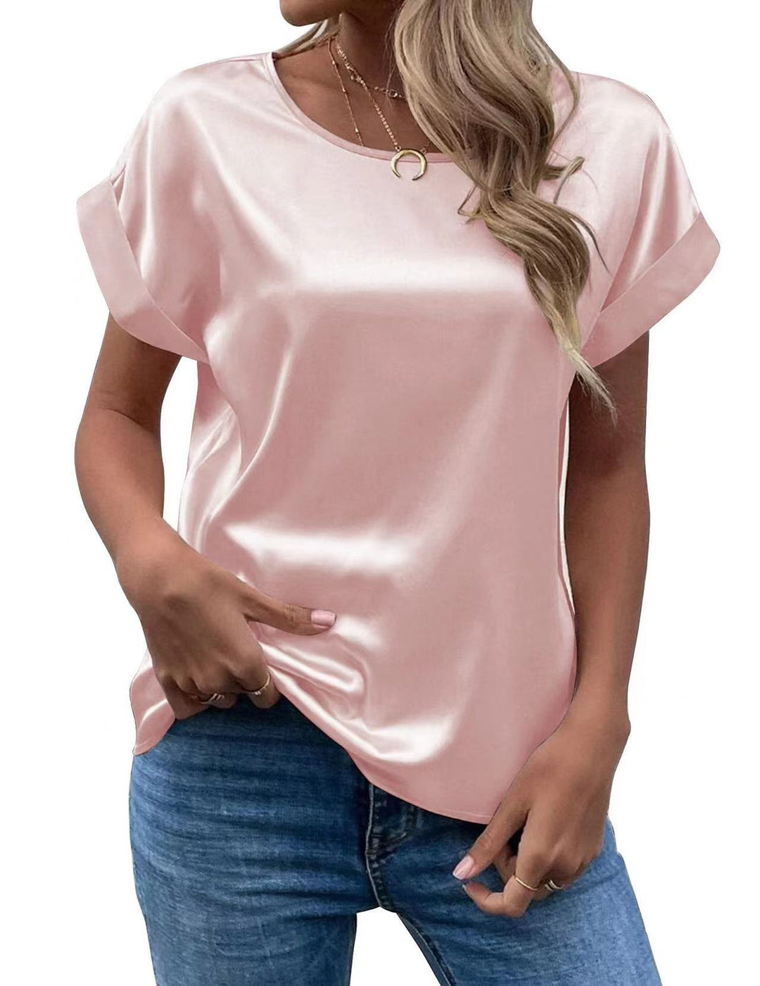 Dame Satin T-skjorte med elegante detaljer Skjora