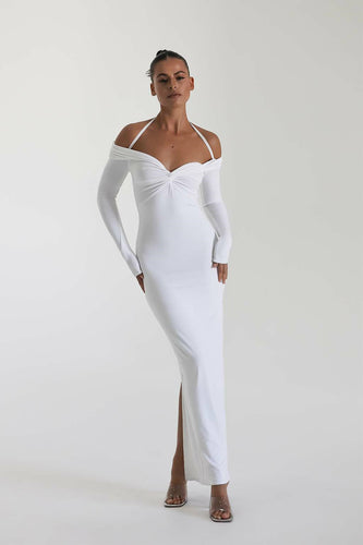 Dame Maxi-kjole med Off-Shoulder-design og elegant splitt Skjora