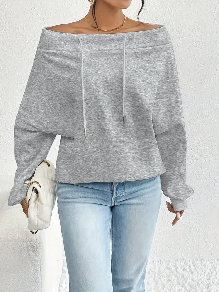 Dame casual oversized genser med åpen krage og praktiske snorene Skjora