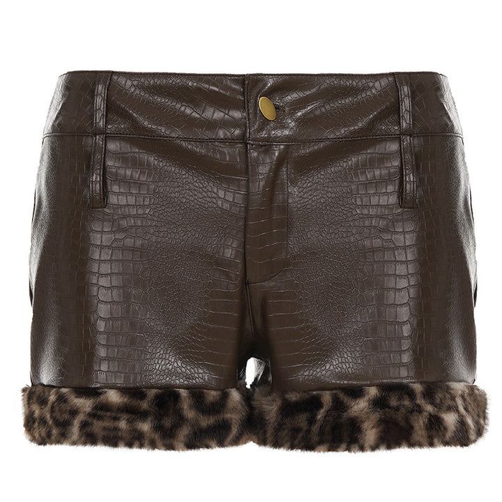 Dame lærshorts med leoparddetaljer Skjora