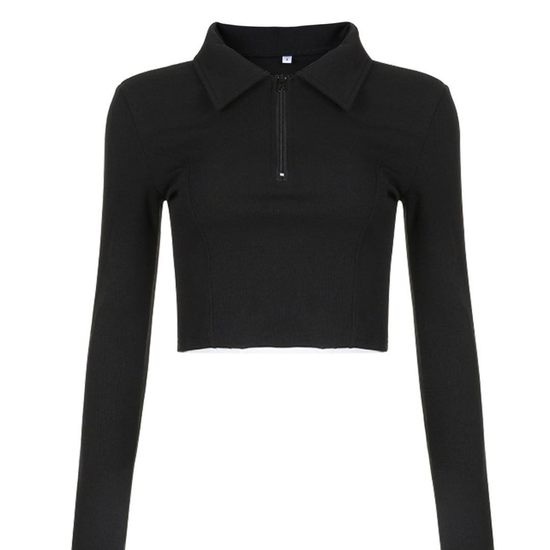 Damer langermet cropped poloshirt med mykt strukturmateriale Skjora