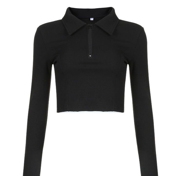 Damer langermet cropped poloshirt med mykt strukturmateriale Skjora