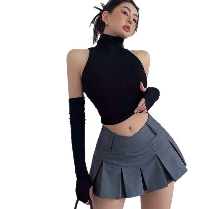 Dame Langermet Crop-Top med høy krage og figurnær passform Skjora