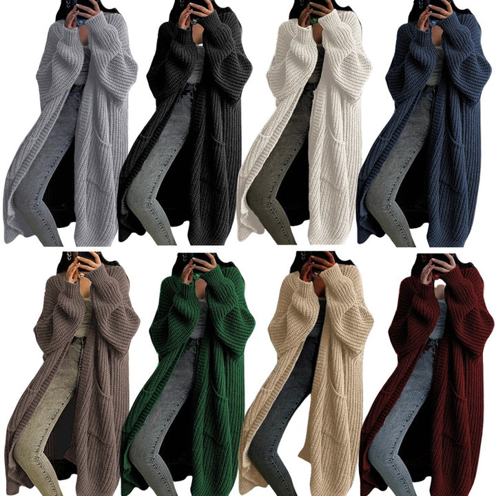 Kvinnens chunky strikket cardigans med åpen front og praktiske lommer Skjora