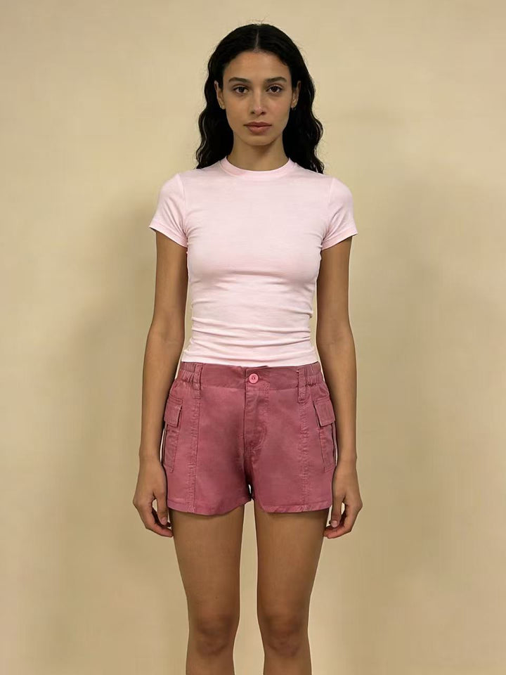 Dame Cargo-shorts med funksjonelle sidelommer og elastisk belte Skjora