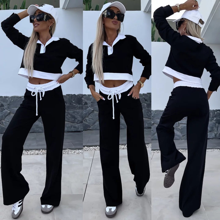 Kvinne casual sports loungewear-sett med stilfull krage og komfortabel passform