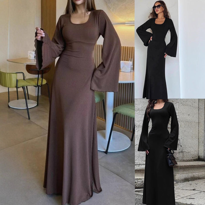 Dame maxi kjole med brede flagrende ermer og elegante detaljer Skjora