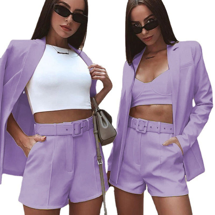 Dame Modisk Blazer-set med figursydd snitt og høy midje shorts Skjora
