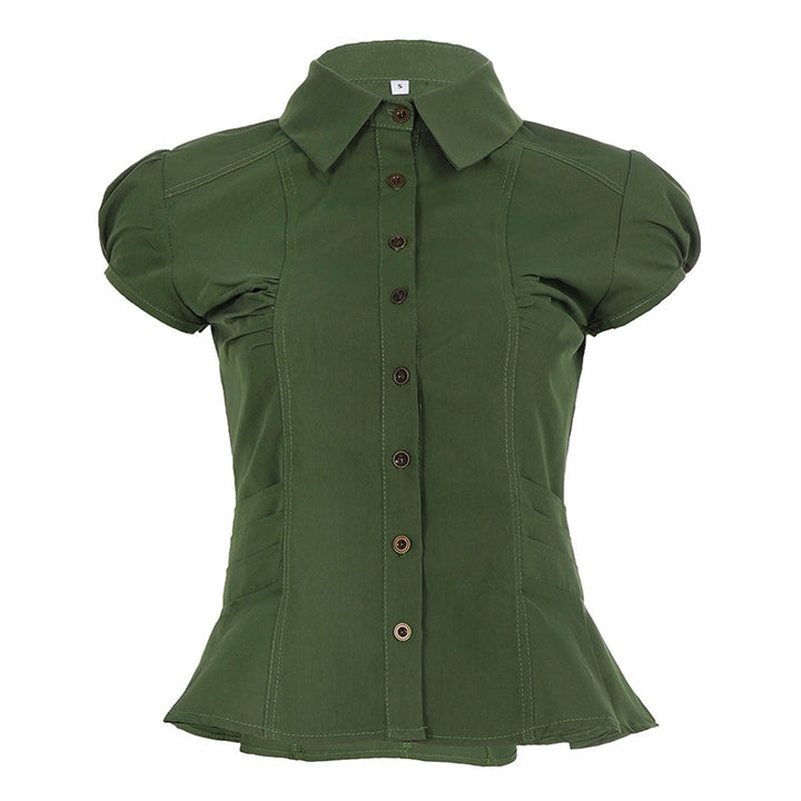Dame elegant bluse med pufferm og innsnøring Skjora