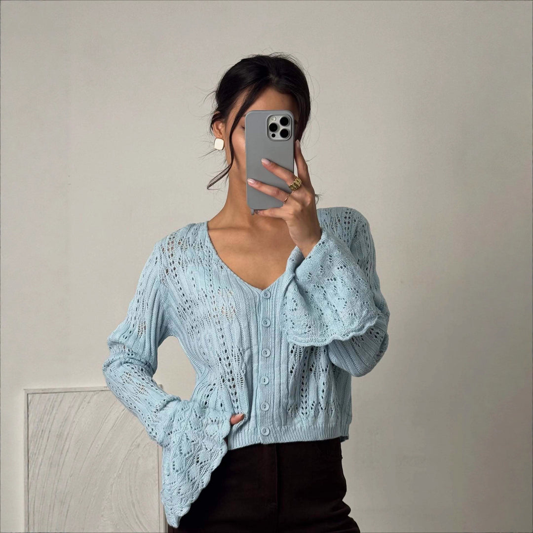 Dame cardigan med elegant blonde design og vide ermer Skjora