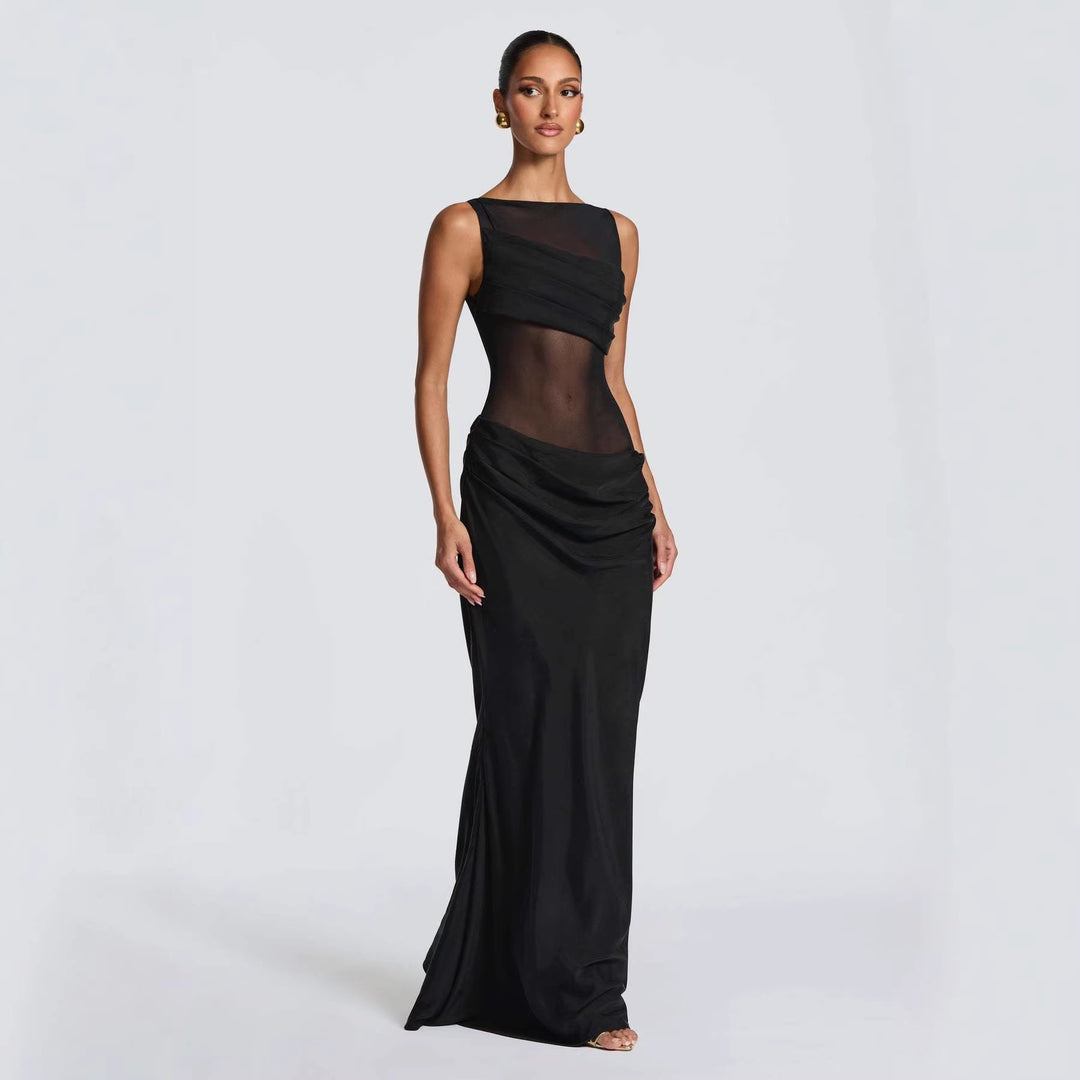 Damer Elegant Kveldsdress med Transparent Top og Raffinerte Volanger