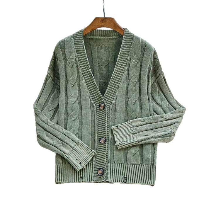 Damer chunky strikket cardigan med V-hals og dekorative knapper Skjora