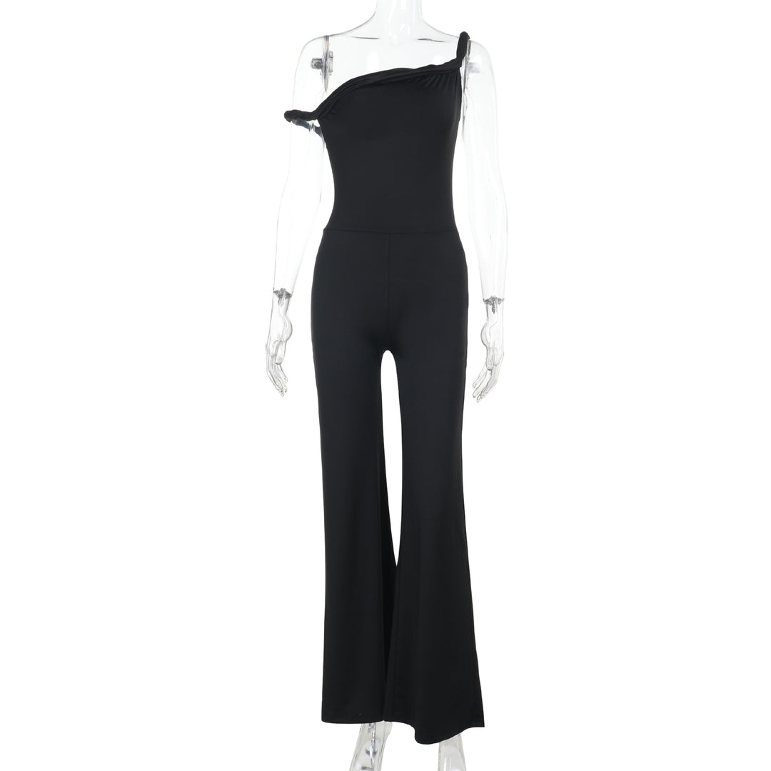 Dame off-shoulder jumpsuit med vide ben og elastisk topp Skjora