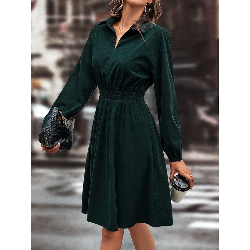 Damen elegant midi-kjole med midjebånd og pufferm Skjora