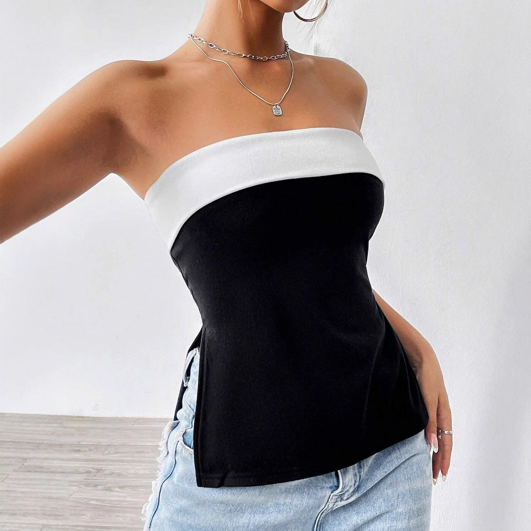 Dame Bandeau-top med elegant fargeblokkdesign Skjora