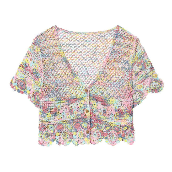 Dame luftig spets-crochet-cardigan med fargerikt heklemønster Skjora