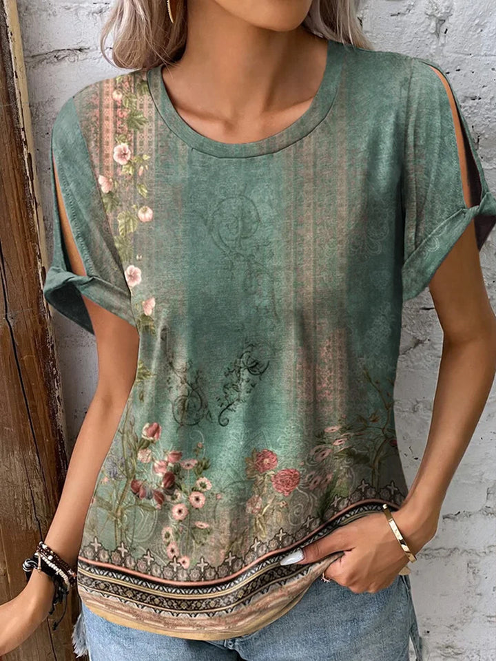 Dame floral oversized T-shirt med cut-out ermer Skjora