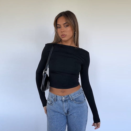 Damer elegant Crop-Top med asymmetrisk rynke Skjora