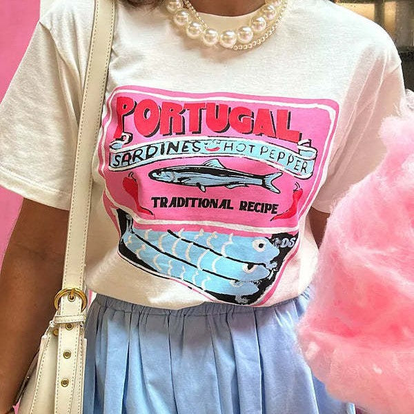 Dame T-skjorte med kunstnerisk motiv i vintage-stil Skjora