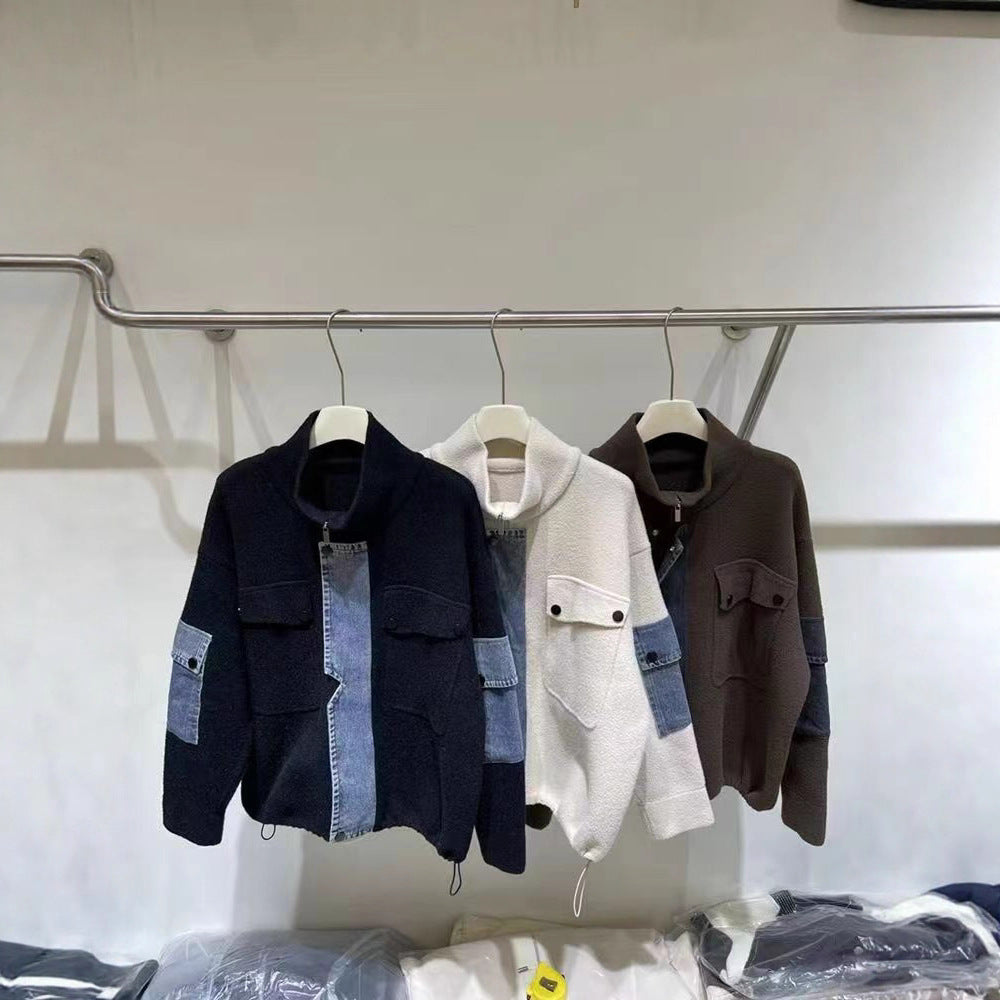 Kvinne overgangsjakke med moderne denimdetalj og høy krage Skjora