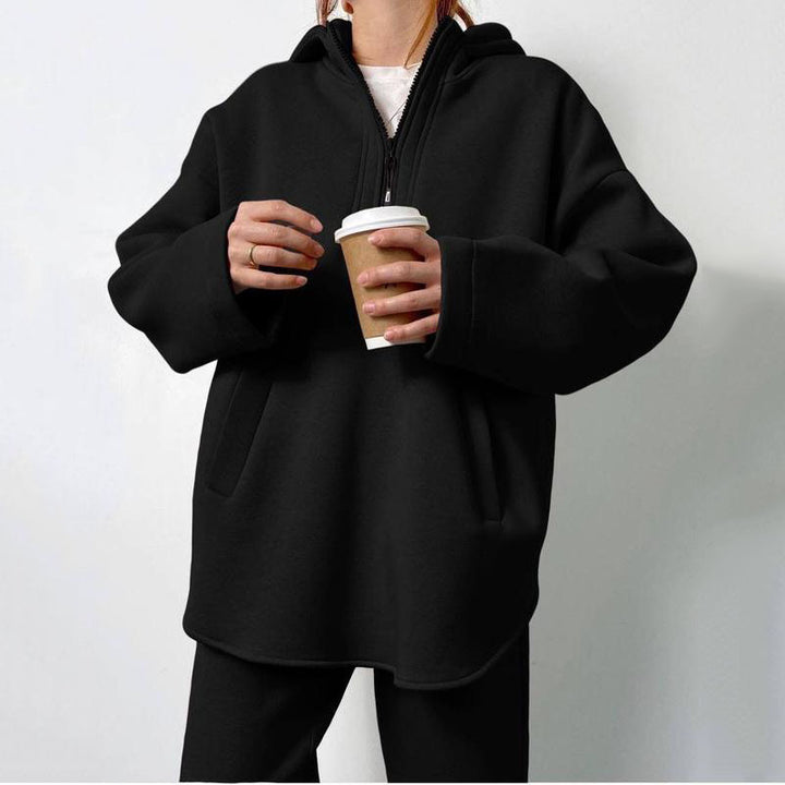 Kvinnelig komfortabel fleece dress sett med kort glidelås og store lommer Skjora