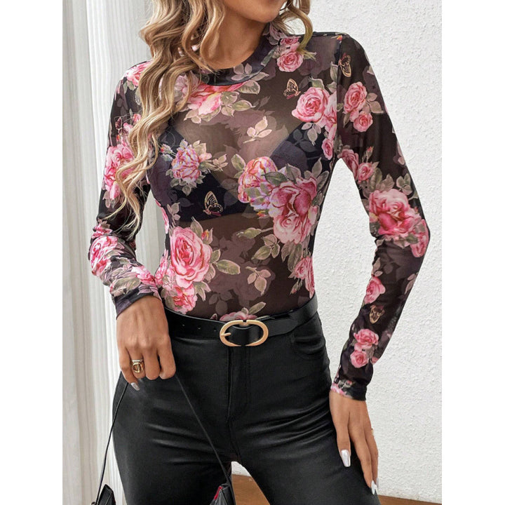 Dame Gjennomsiktig Bluse med florale detaljer og lange ermer Skjora