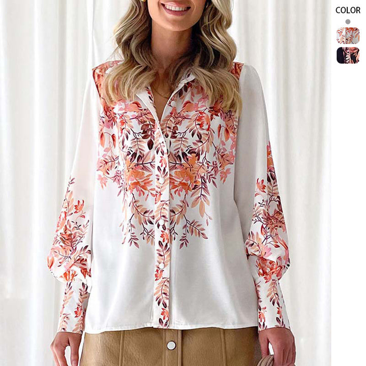 Kvinnes Elegant Bluse med Blomsterakenter og Trendy Pufferm Sleeves Skjora
