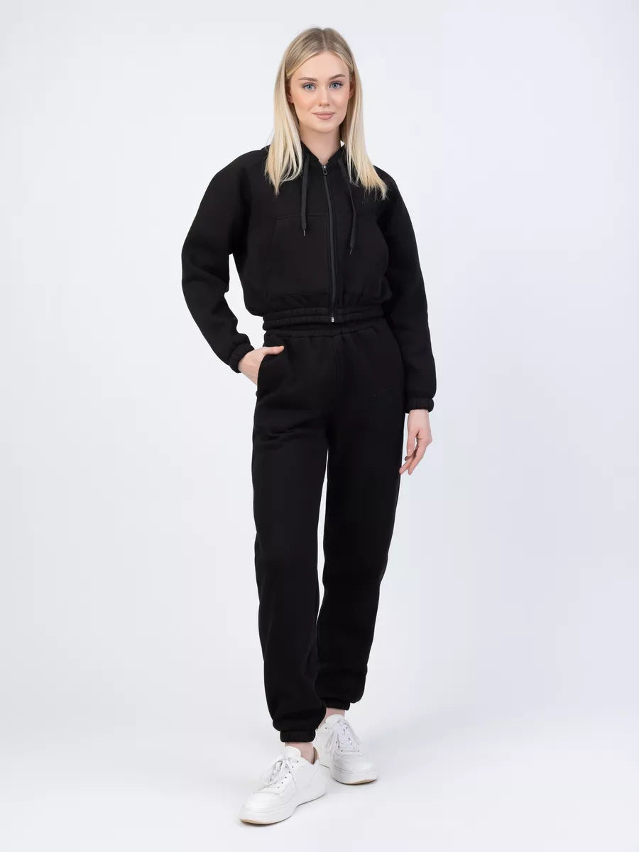 Damer fleece genser og joggebukse sett med kengurulomme og elastisk midjebånd Skjora