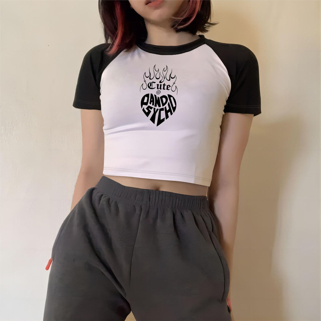 Dame crop-top med motiverende tekst og avslappet snitt Skjora