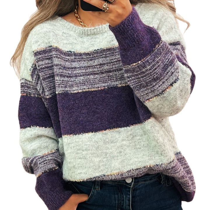 Kvinnens koselige oversized genser med trendy stripete mønster og avslappet snitt Skjora