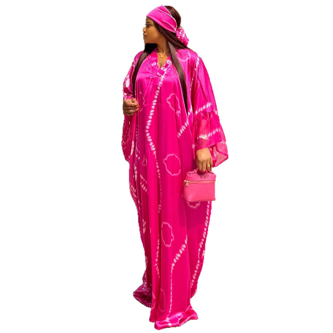 Kvinnekaftan med trendy batikkmønster og brede ermer Skjora