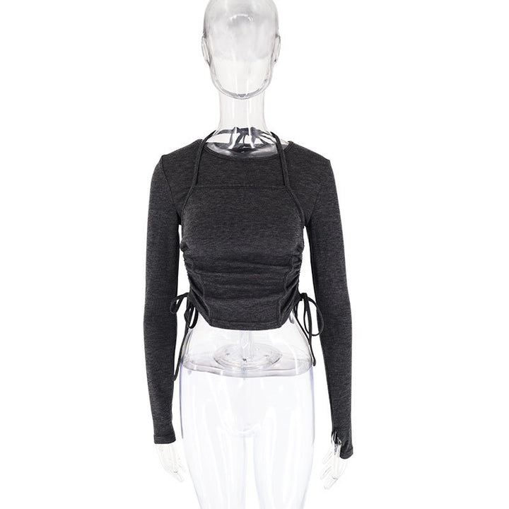 Damen Langerm Crop-Top med justerbar snor Skjora