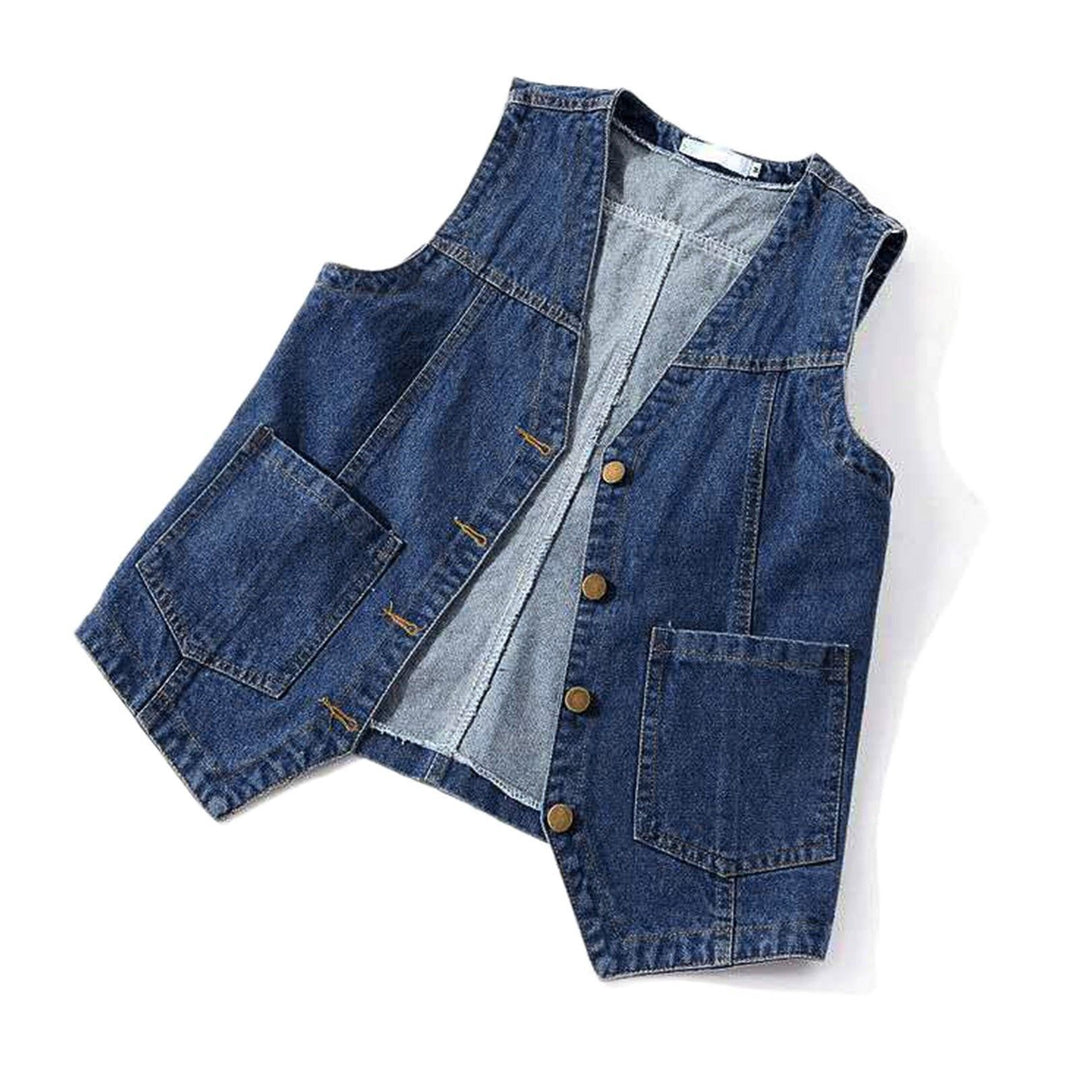 Damer casual denim vest med knappdetaljer og påsydde lommer Skjora
