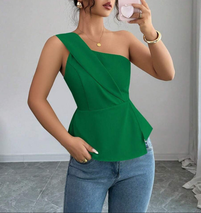 Dame Asymmetrisk Peplum-top med Drapering Skjora